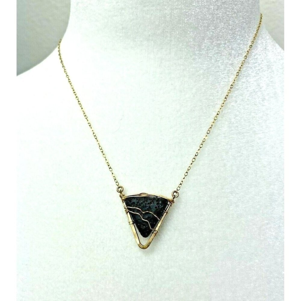 Lava Rock Pendant Choker Necklace Boho Adjustable Chain Goldfill